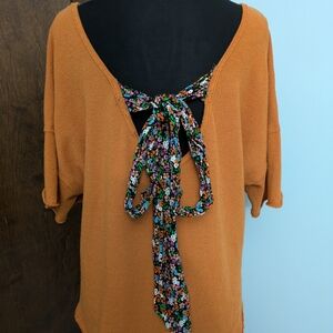 Blu Pepper Orange Blouse with Floral Tie Back